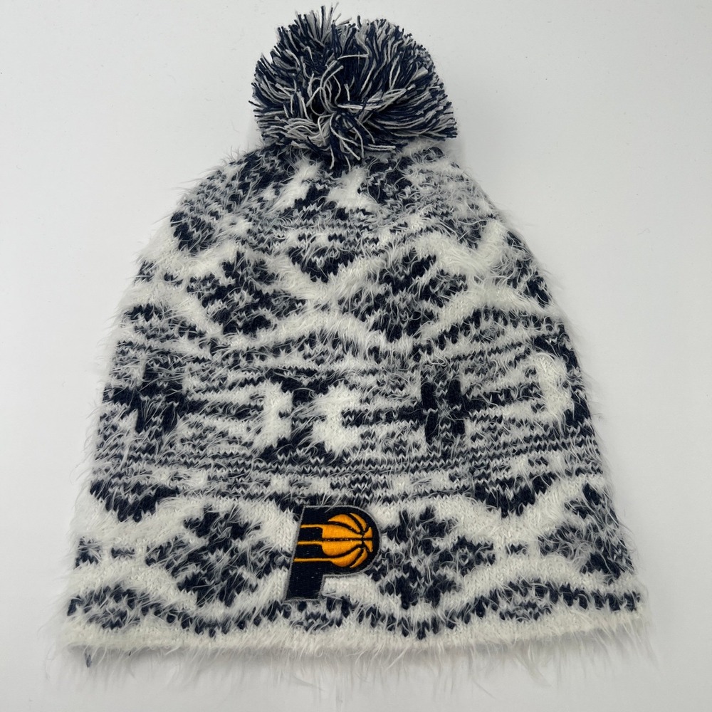 Indiana Pacers NBA Fuzzy Knit Pom Beanie Hat One Size Fits All